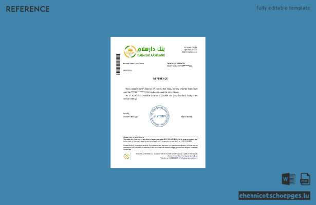 Mustervorschau der Bankreferenz Somalia Dara Salaam
